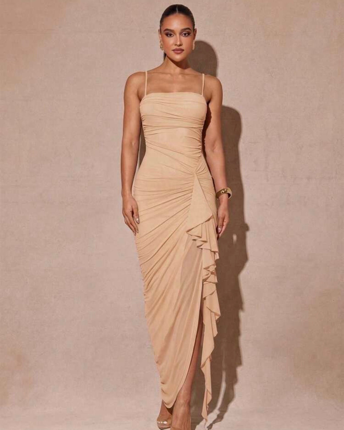 Vestido straple caqui
