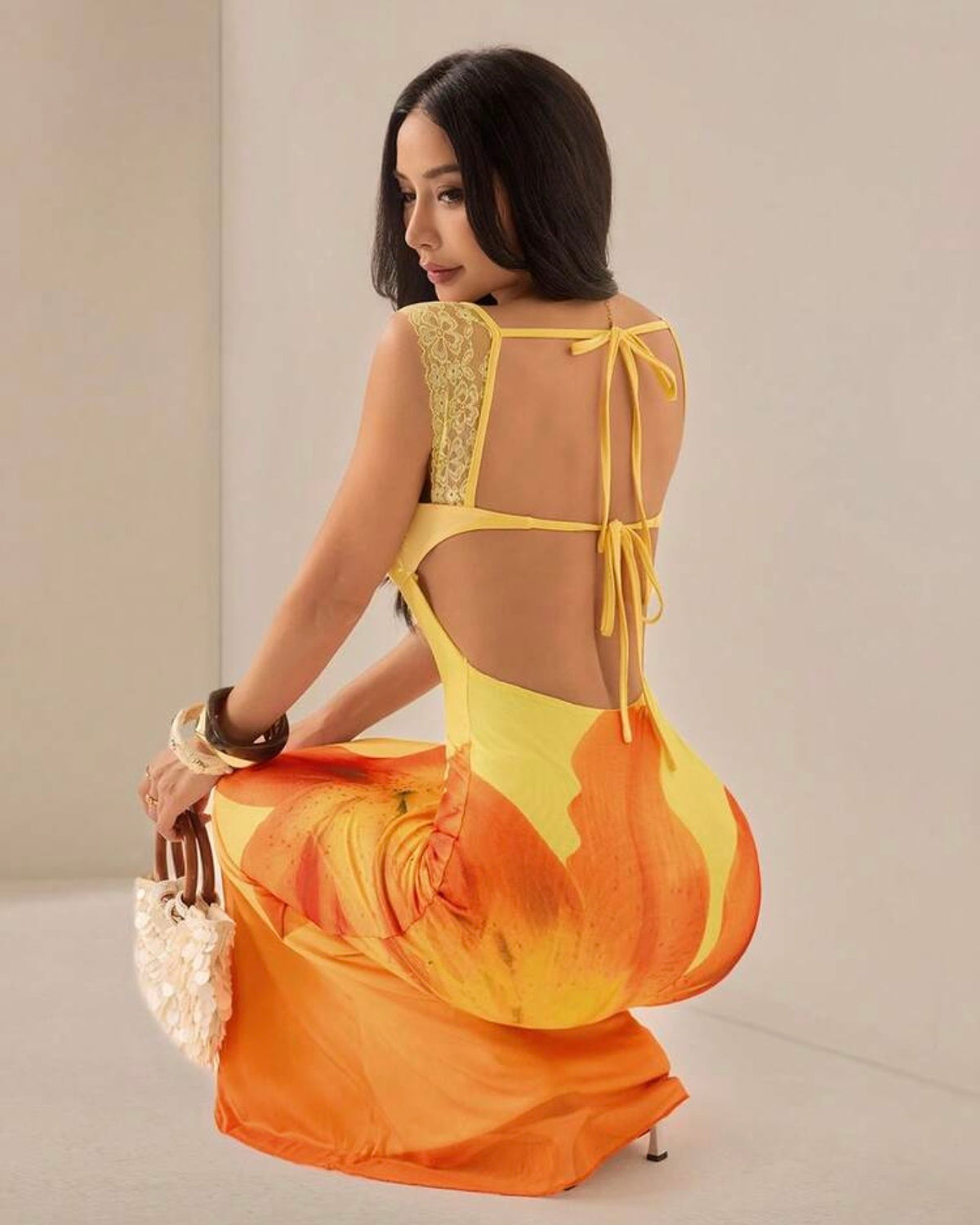 Vestido amarillo estampado