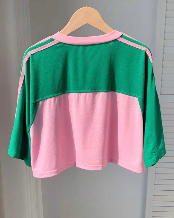 Camisa corta rosado+verde