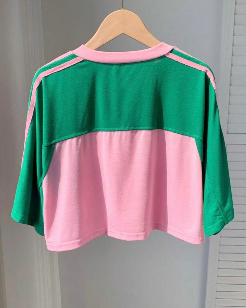 Camisa corta rosado+verde