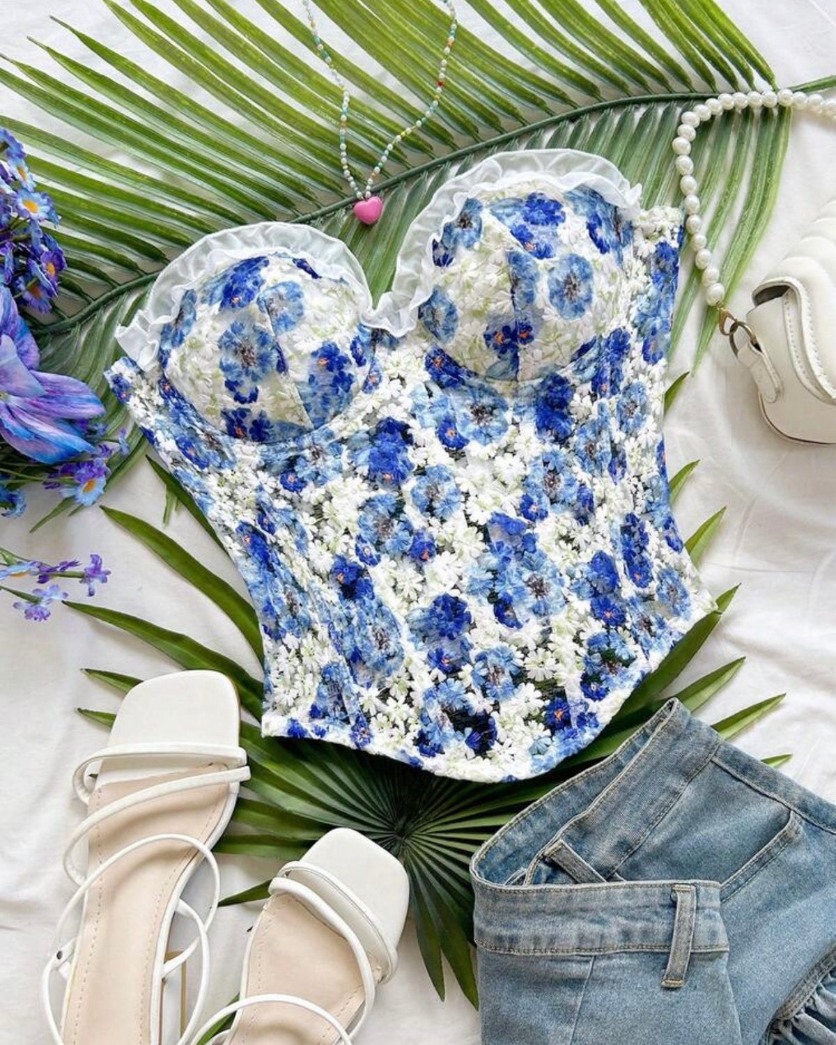 Corset con flores azules