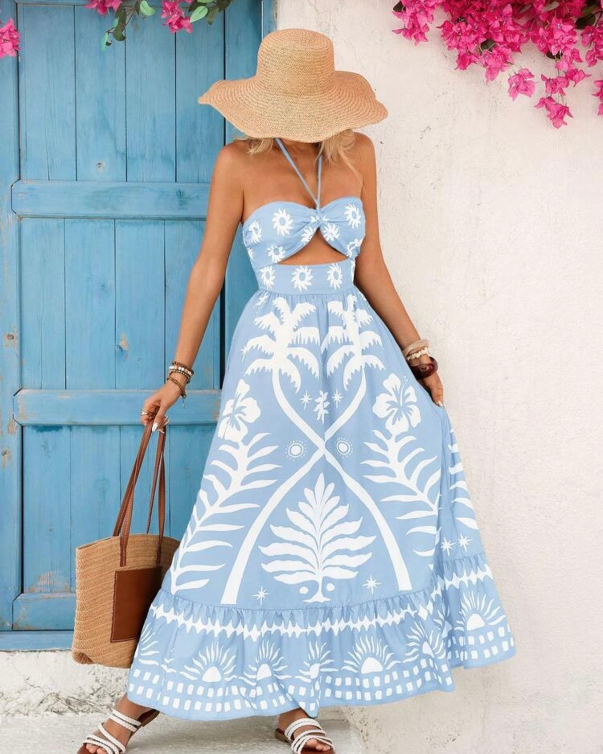 Vestido celeste con estampado