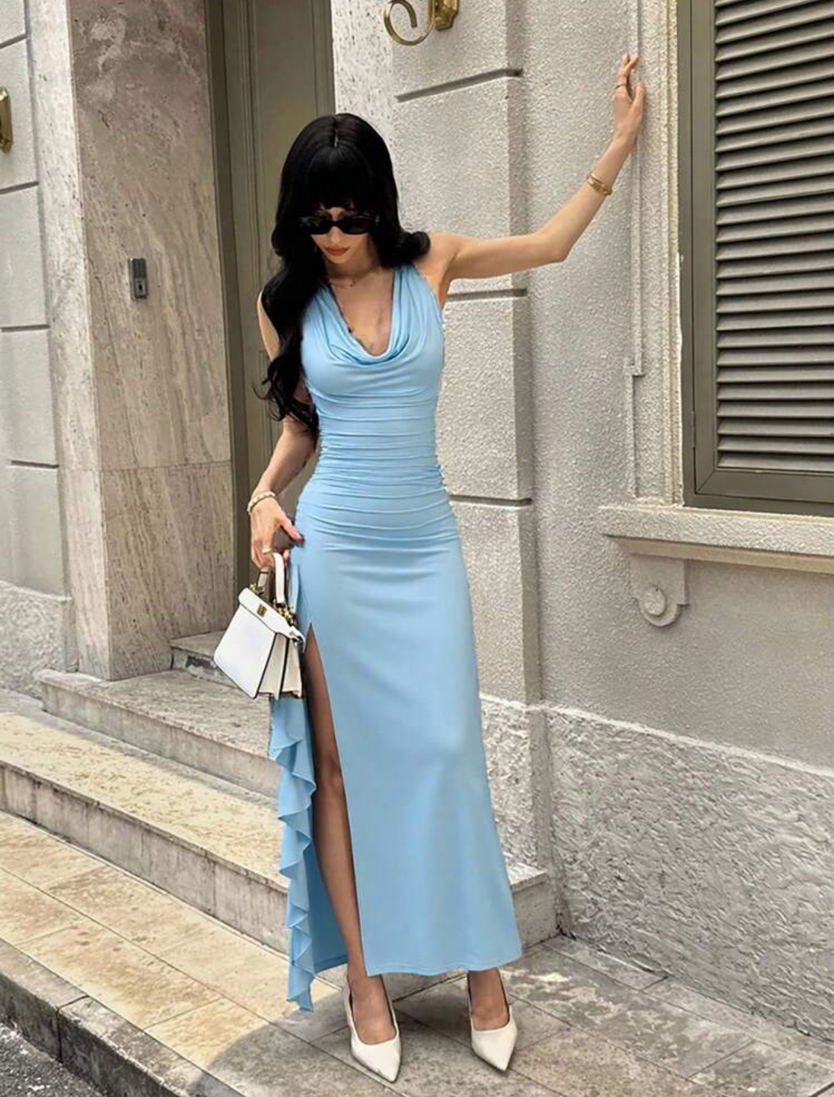 Vestido celeste largo