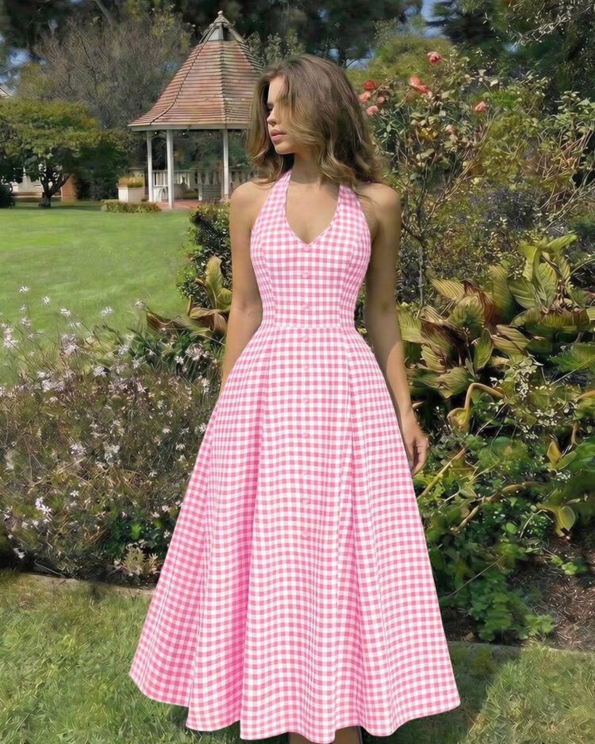 Vestido rosa con cuadritos