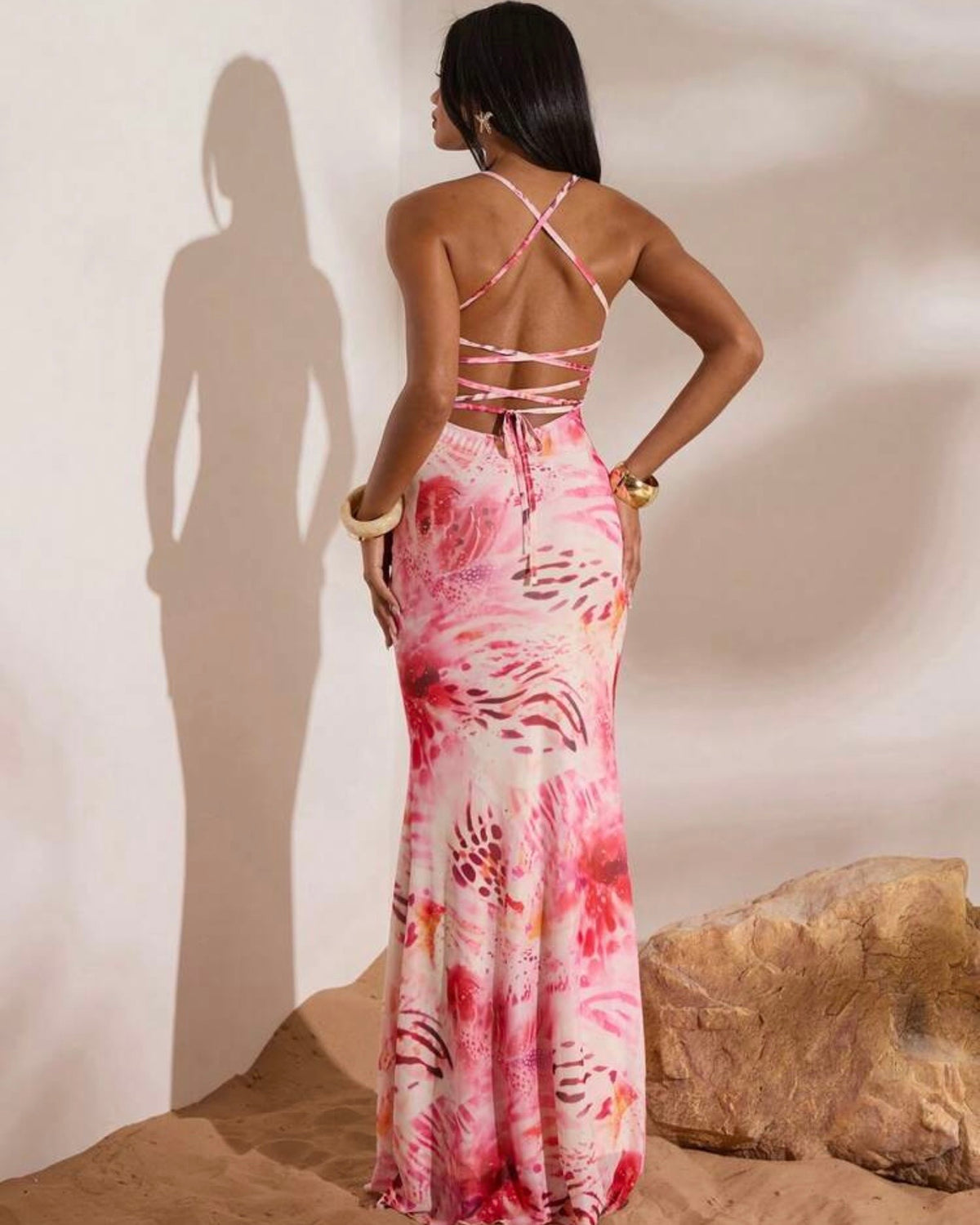 Vestido estampado rosado