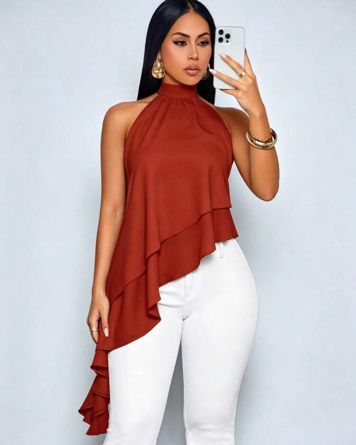 Blusa naranja asimétrica