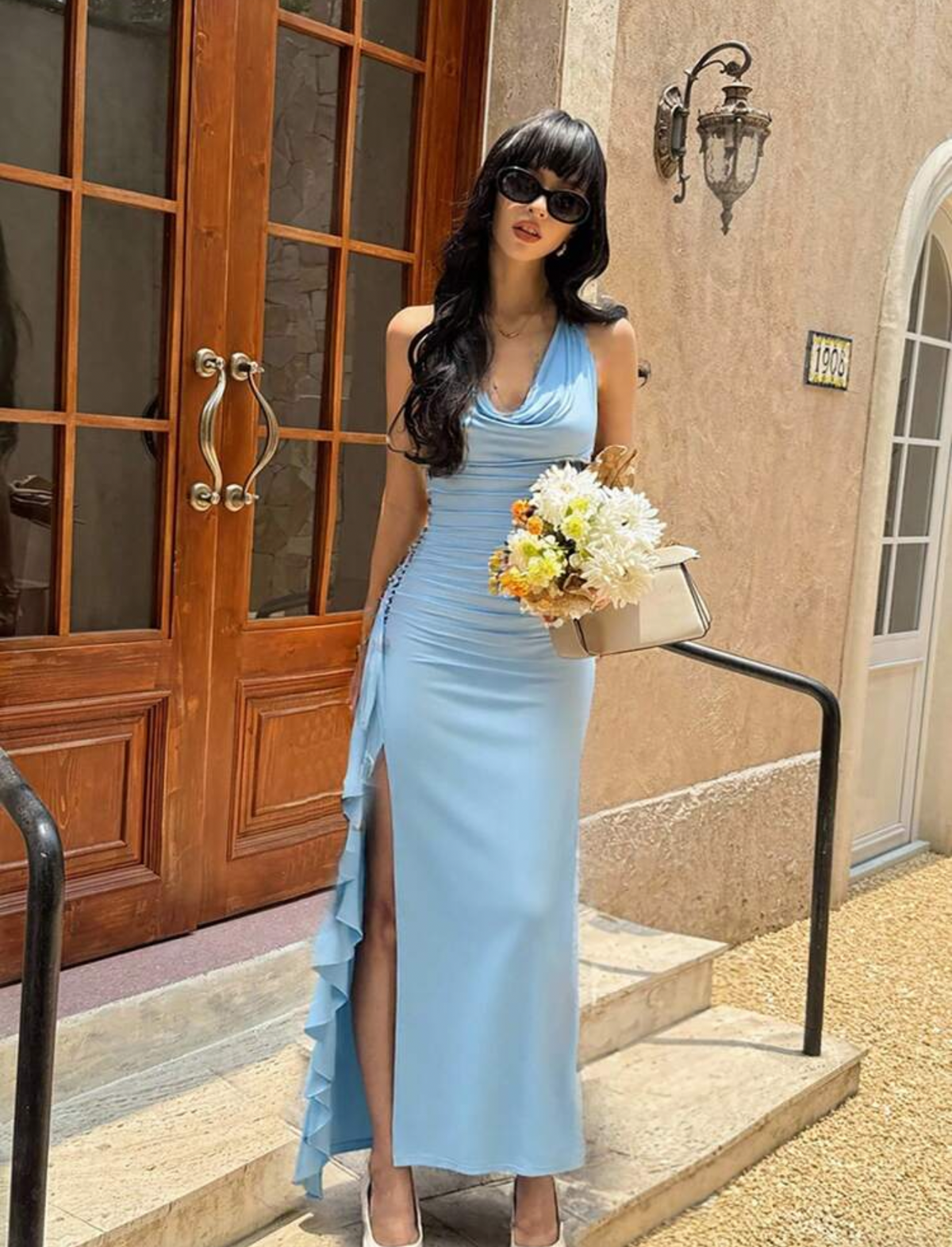 Vestido celeste largo