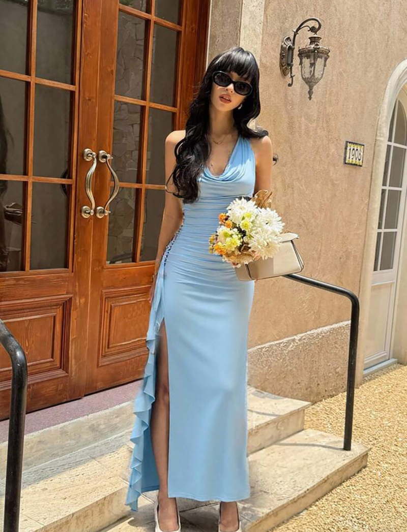 Vestido celeste largo