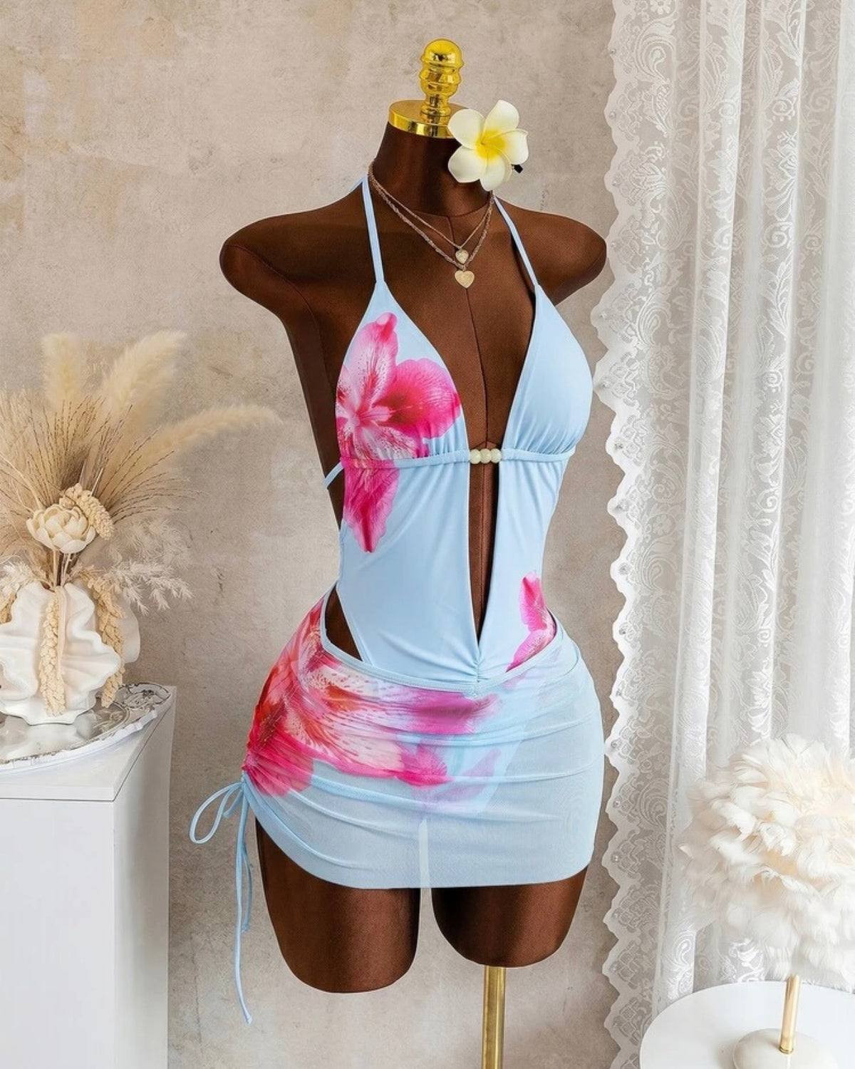 Traje de baño celeste entero
