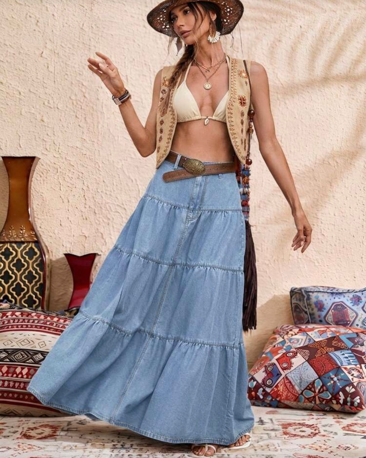 Falda de mezclilla larga