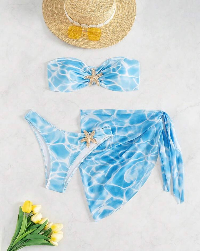 Traje de baño celeste 3 piezas