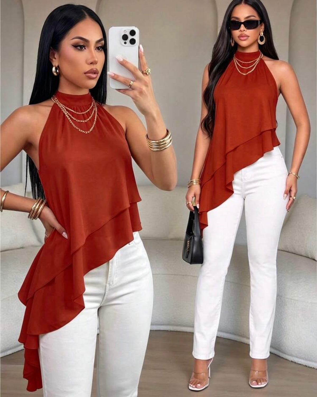 Blusa naranja asimétrica