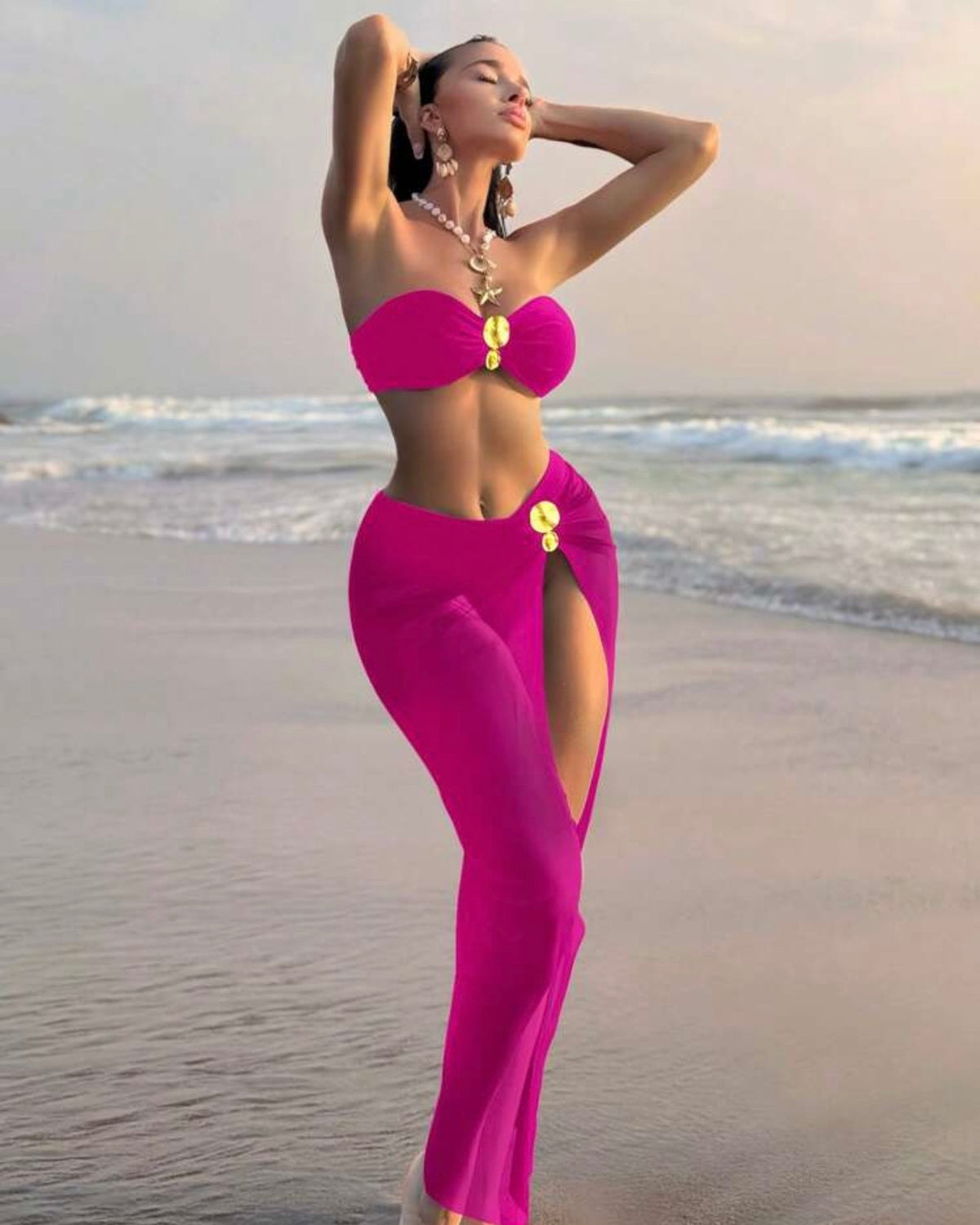 Traje de baño fusia 3 piezas